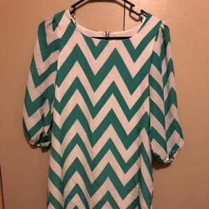 Chevron Teal and White Girls Size 16 dress.